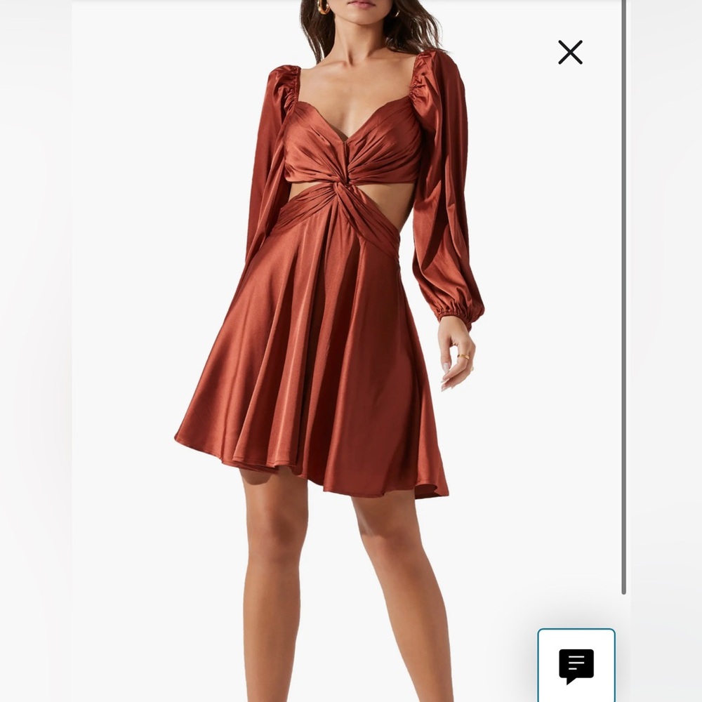 ASTR Anamaria Mini Dress Long Sleeve Cutout Rust Medium